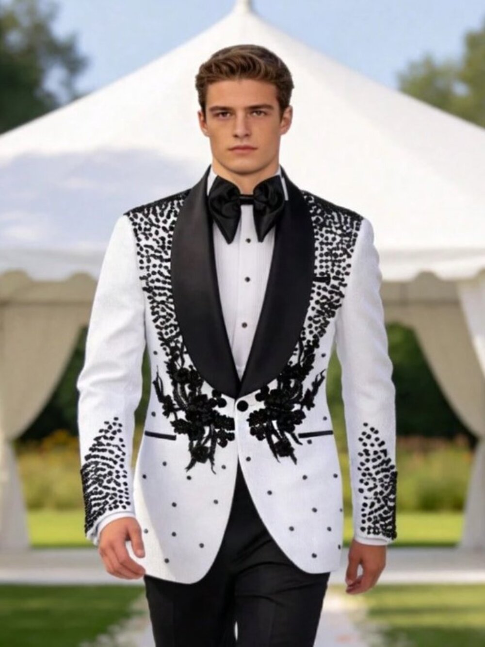 Christiano Embellished Two-Piece Shawl Lapel Slim Fit Tuxedo Suit